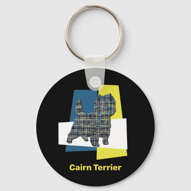 Cairn Terrier Hund Gelb- und Schwarz-Gitter-Linie Schlüsselanhänger (Vorderseite)
