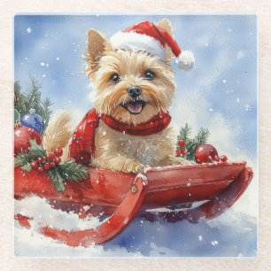 Cairn Terrier Hund im Schlitten Lass es schneien W Glasuntersetzer