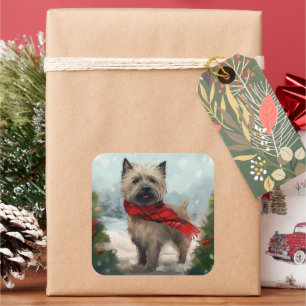 Cairn Terrier Hund im Schnee Weihnachten Quadratischer Aufkleber