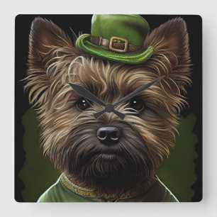 Cairn Terrier Hund im St. Patrick's Day Kleid Quadratische Wanduhr