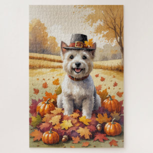 Cairn Terrier im Herbst hinterlässt Erntedank Art