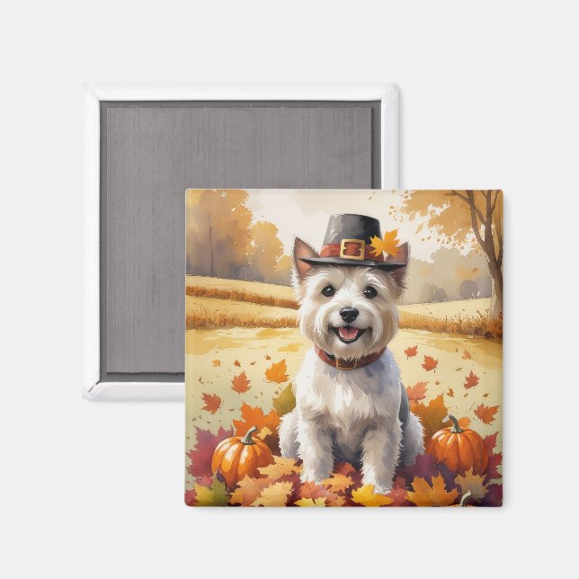 Cairn Terrier im Herbst hinterlässt Erntedank Art Magnet (Vorderseite/Rückseite)
