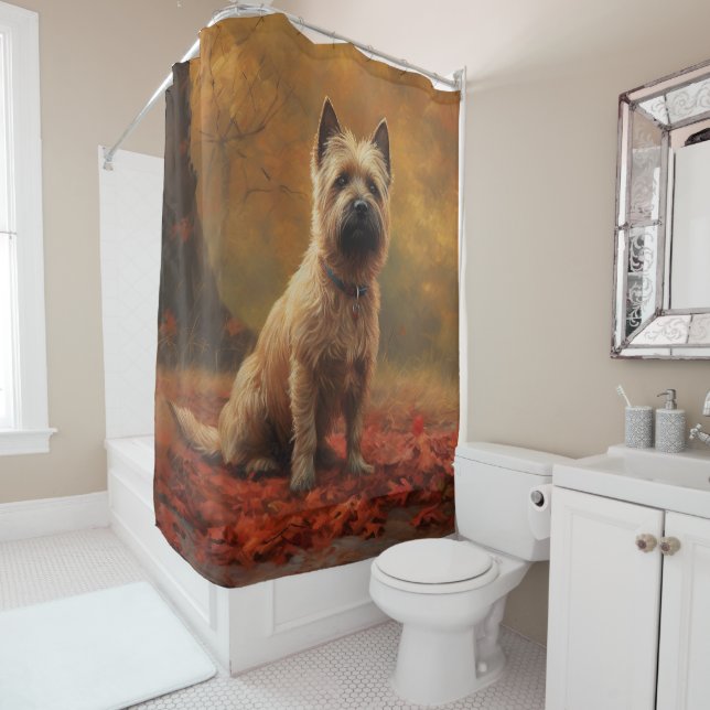 Cairn Terrier im Herbst Leaves Fall Inspiriert Duschvorhang (Beispiel)