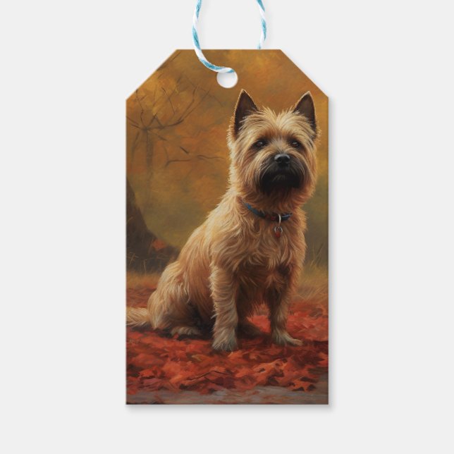 Cairn Terrier im Herbst Leaves Fall Inspiriert Geschenkanhänger (Vorderseite)