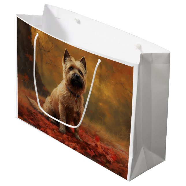 Cairn Terrier im Herbst Leaves Fall Inspiriert Große Geschenktüte (Vorderseite Schrägansicht)