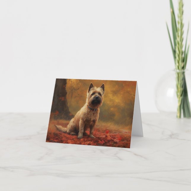 Cairn Terrier im Herbst Leaves Fall Inspiriert Karte (Vorderseite)
