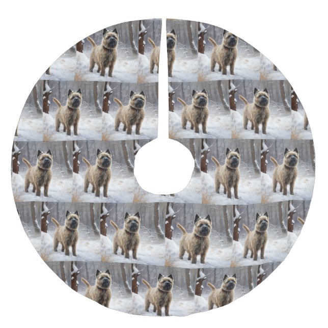 Cairn Terrier lässt es Weihnachten schnee Polyester Weihnachtsbaumdecke (Vorderseite)