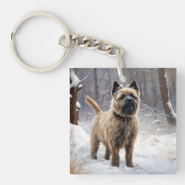 Cairn Terrier lässt es Weihnachten schnee Schlüsselanhänger (Vorderseite)