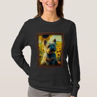 Cairn Terrier Malerei Sonnenblume Blume Mutter Fra T-Shirt
