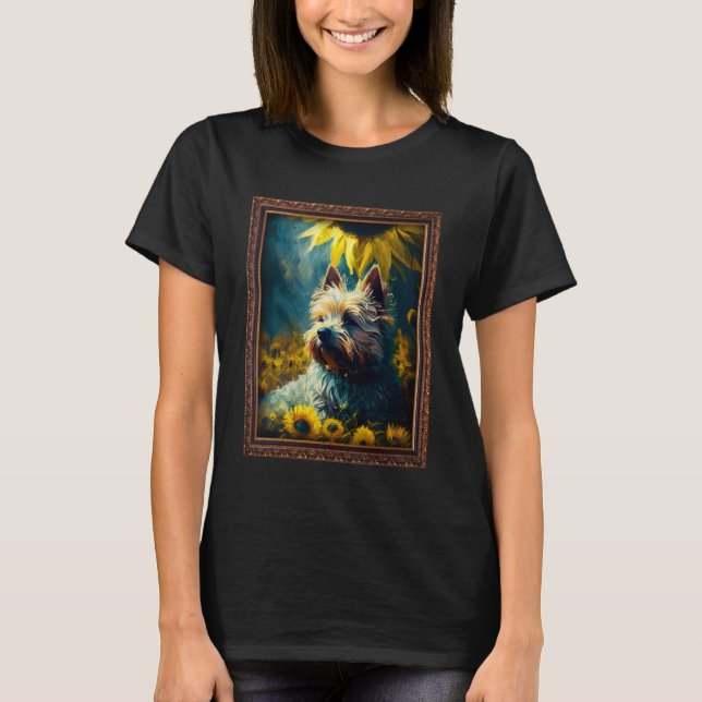 Cairn Terrier Malerei Sonnenblumen Blume Mama Frau T-Shirt (Vorderseite)