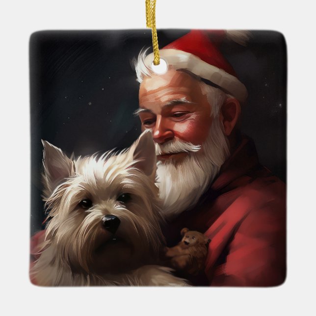Cairn Terrier mit dem Weihnachtsmann Keramikornament (Vorderseite)