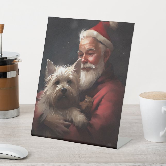 Cairn Terrier mit dem Weihnachtsmann Sockelschild (In SItu)