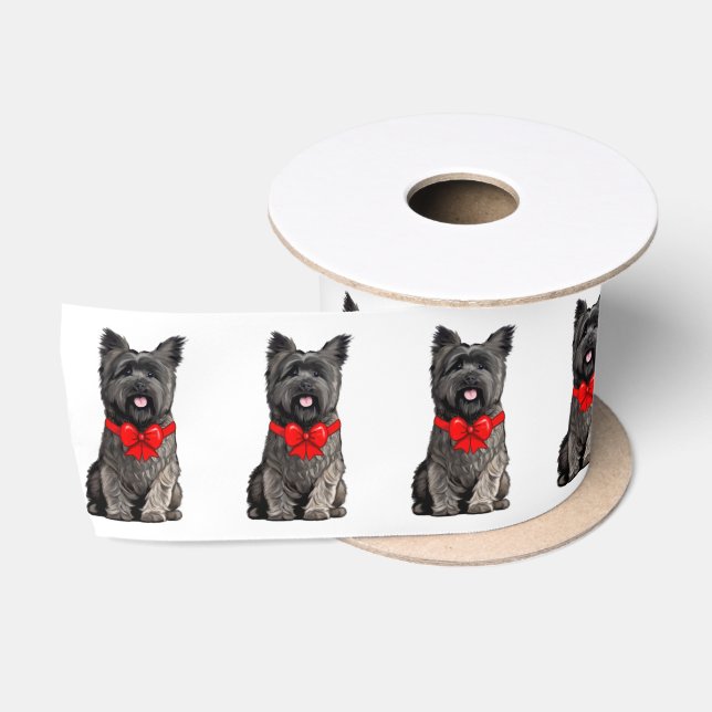 Cairn Terrier mit einem Weihnachtsjungen 3" Satinband (Spule)