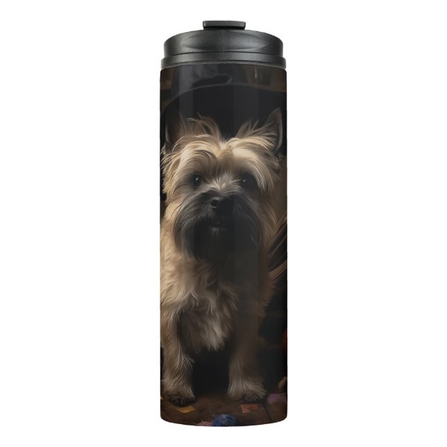 Cairn Terrier Pumpkins Halloween Beängstigend Thermosbecher (Vorderseite)