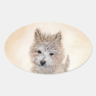 Cairn Terrier Puppy Painting - Original Dog Art Ovaler Aufkleber