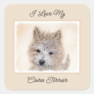 Cairn Terrier Puppy Painting - Original Dog Art Quadratischer Aufkleber