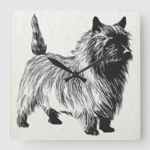 cairn terrier quadratische wanduhr