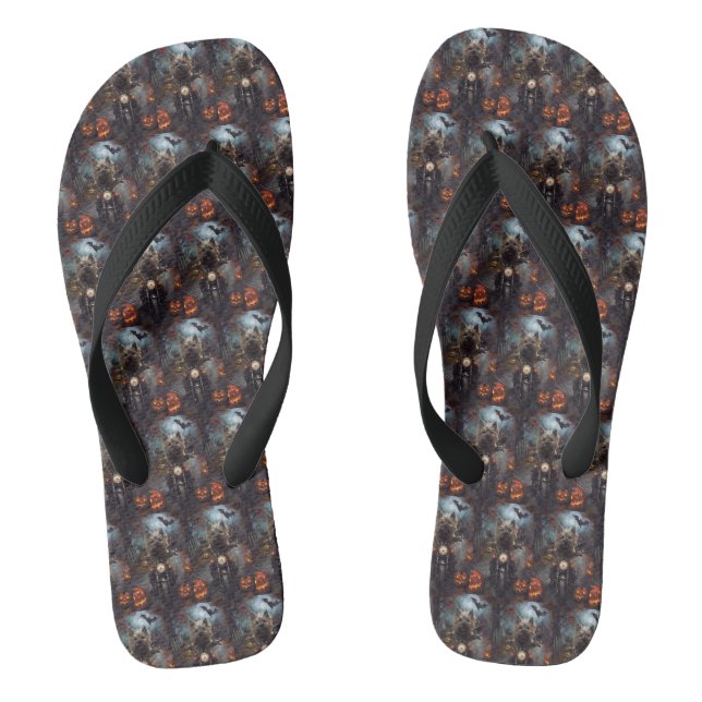 Cairn Terrier Riding Motorrad Halloween Beängstige Flip Flops (Fußbett)
