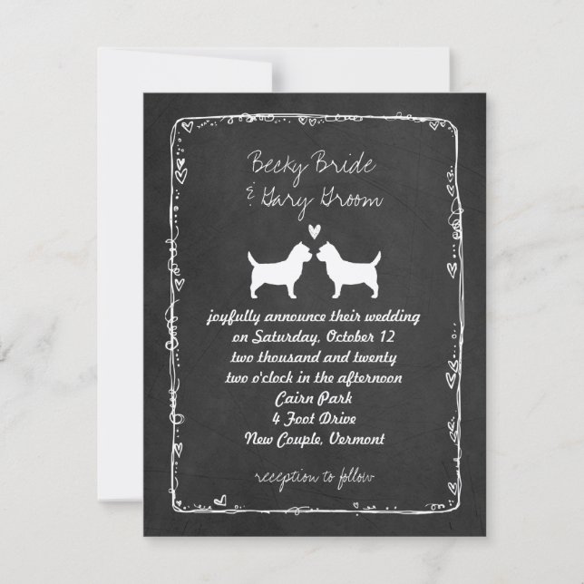 Cairn Terrier Silhouetten Hochzeit Einladung (Vorderseite)