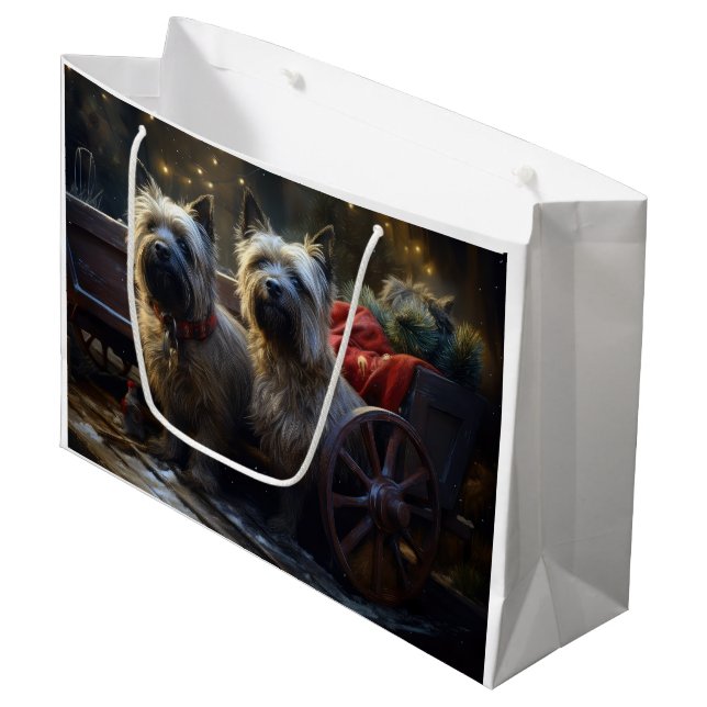 Cairn Terrier Snowy Sleigh Weihnachtsdekor Große Geschenktüte (Vorderseite Schrägansicht)