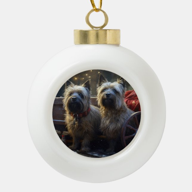 Cairn Terrier Snowy Sleigh Weihnachtsdekor Keramik Kugel-Ornament (Vorderseite)