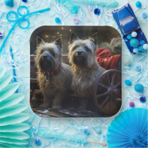 Cairn Terrier Snowy Sleigh Weihnachtsdekor Pappteller