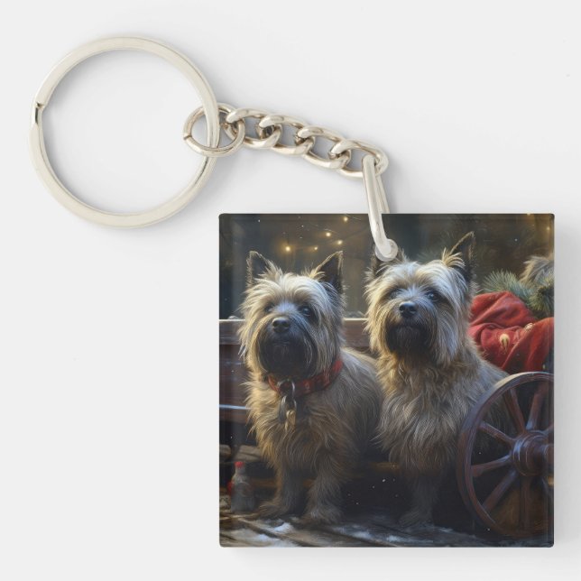Cairn Terrier Snowy Sleigh Weihnachtsdekor Schlüsselanhänger (Vorderseite)