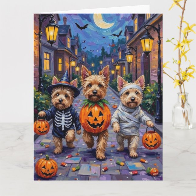 Cairn Terrier Trick-oder-Treating Halloween-Kostüm Karte (Gelbe Blume)