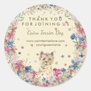 Cairn Terrier Wasserfarben Blumenkrone Süß Runder Aufkleber