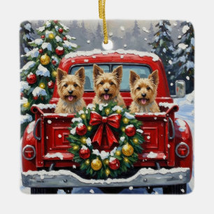 Cairn Terrier Weihnachten Rotes Lastwagen Urlaub Keramikornament
