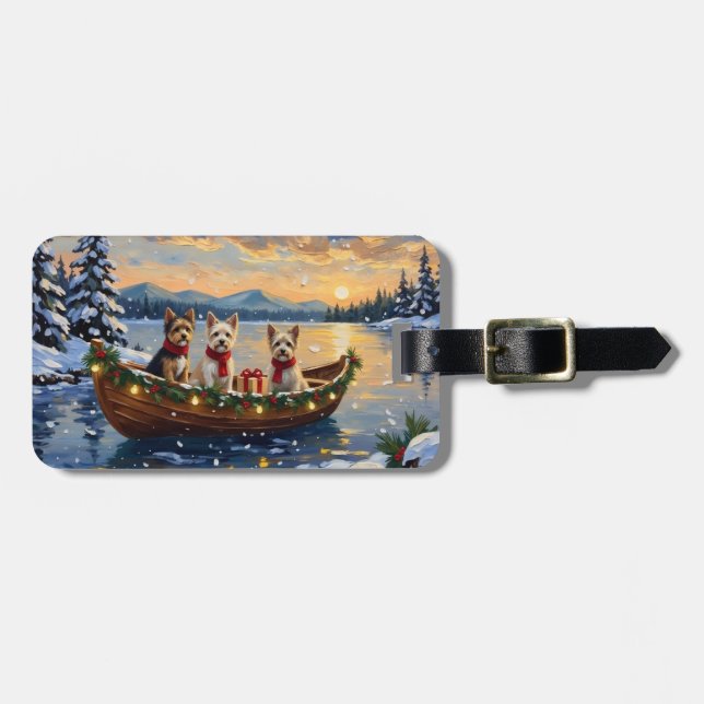 Cairn Terrier Weihnachtsboot Feiertag Gepäckanhänger (Vorderseite horizontal)