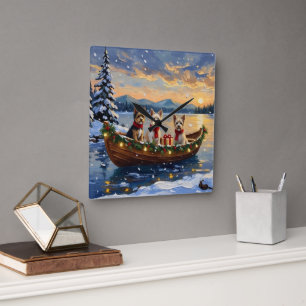 Cairn Terrier Weihnachtsboot Urlaub Quadratische Wanduhr