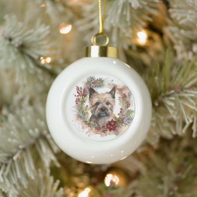 Cairn Terrier Weihnachtsmann Festliche Jungfrau Keramik Kugel-Ornament (Baum)