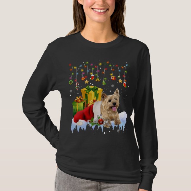 Cairn Terrier Weihnachtsmannmütze Weihnachtslicht  T-Shirt (Vorderseite)