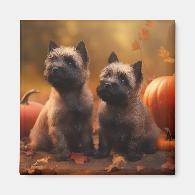 Cairn Terrier Welpe Herbst Kürbis Magnet (Vorne)