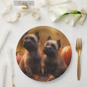 Cairn Terrier Welpe Herbstfreude Kürbis Pappteller