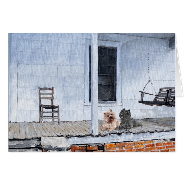 Cairn Terriers attendent devant le magasin (Devant horizontal)