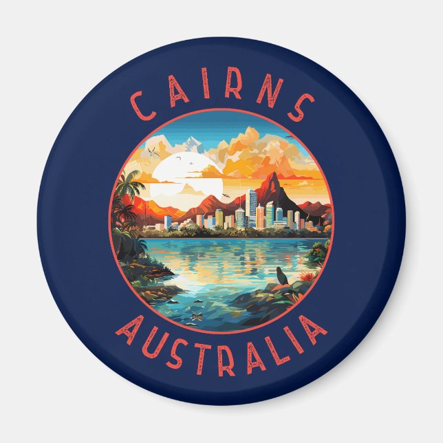 Cairns Australia Retro Distressed Circle Magnet (Vorne)