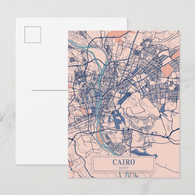Cairo Egypt Breezy City Map Travel Postkarte (Vorne/Hinten)
