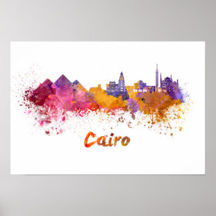 Cairo skyline in watercolor poster