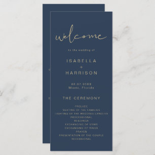 CAITLIN Edgy Navy und Gold Simple Wedding Programm
