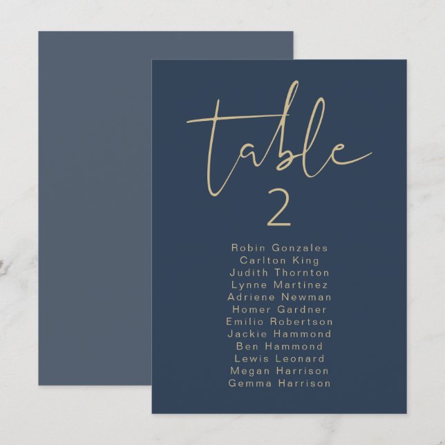 CAITLIN Modern Navy and Gold Table Cards Einladung (Vorne/Hinten)