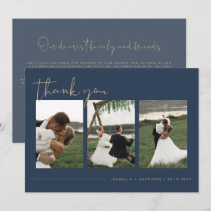 CAITLIN Modern Navy Blue Foto Wedding Vielen Dank Einladung