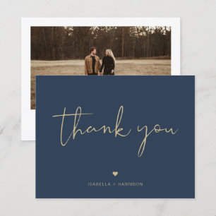 CAITLIN Modern Navy et Gold Photo Carte de remerci