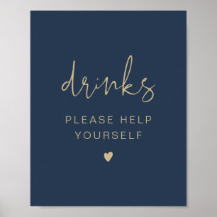 CAITLIN Moderne Marine und Gold Drinks Bar Poster