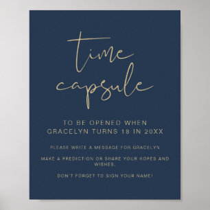 CAITLIN Navy Blue Baby Dusche Time Kapsel Zeichen Poster