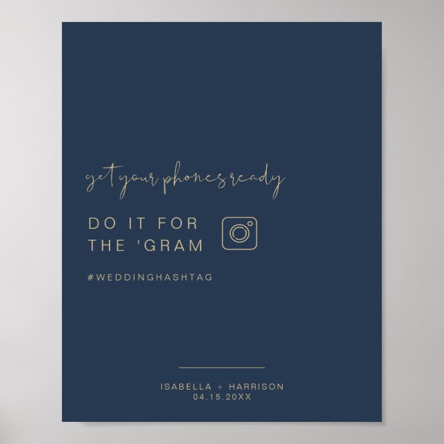 CAITLIN Navy & Gold Instagram Hashtag Hochzeitszei Poster (Vorne)