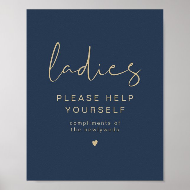CAITLIN Navy & Gold Ladys Badezimmer Toilette Poster (Vorne)