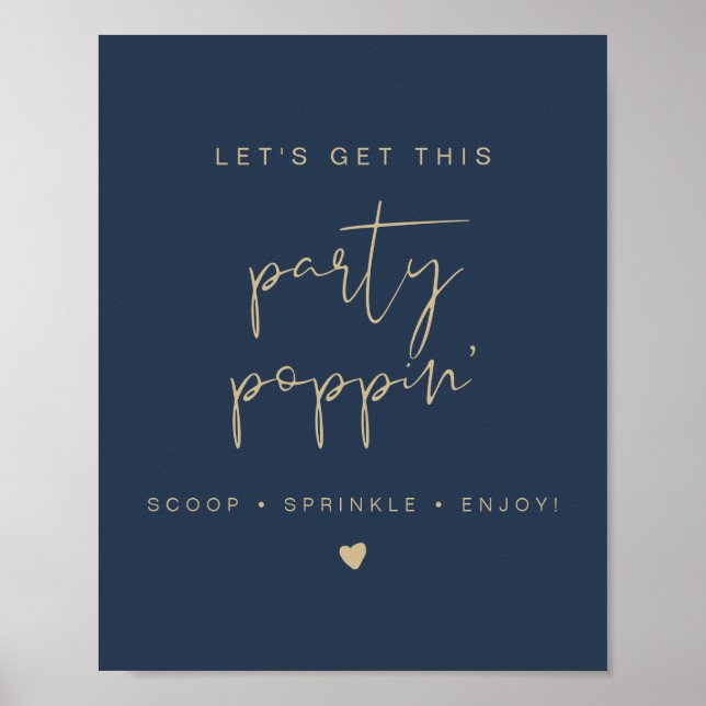CAITLIN Navy & Gold Popcorn Bar Wedding Sign Poster (Vorne)