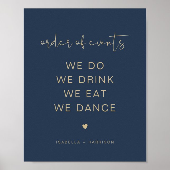 CAITLIN Navy & Gold Wedding Order of Events Poster (Vorne)